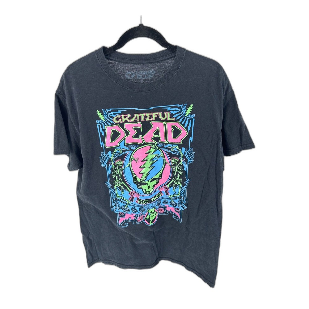 Liquid Blue Grateful Dead Shirt Mens Large Black Neon Steal Your Face Skull Tee